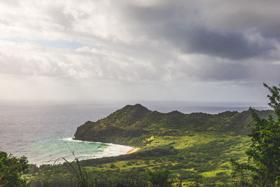Scenic view with clouds and trees. movie locations. kawelikoa point kauai, hawaii