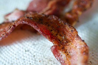 High angle view of meat in plate