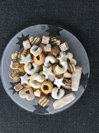 High angle view of breakfast on table