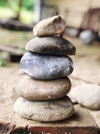 Close-up of stone stack on rock