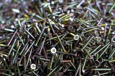 Full frame shot of screws in factory