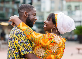 Side view of young couple