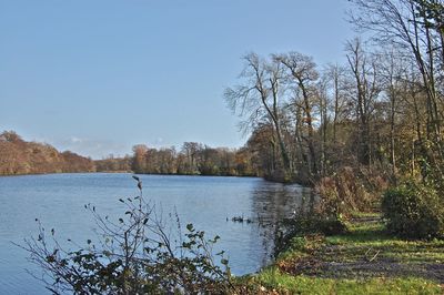 Scenic view of lake against clear sky