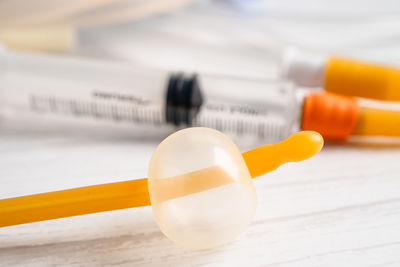 Close-up of thermometer on table