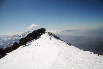 Scenic view of snow covered mountains against sky