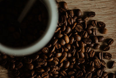 Close-up of coffee beans on table