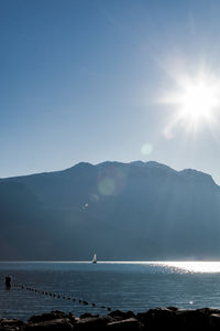 Scenic view of sea against sky on sunny day