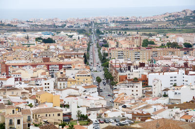 High angle view of townscape against sky