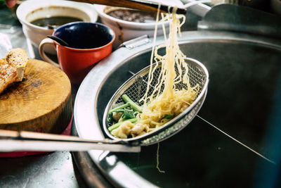 High angle view of food in bowl on table