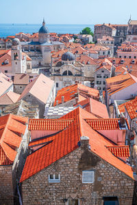 High angle view of buildings in city