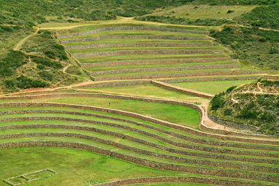 Incredible inca agricultural terraces ruins of moray, located in countryside of cusco region, peru