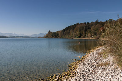 Scenic view of lake against clear sky