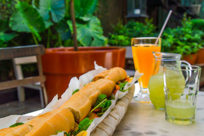 Close-up of food on table