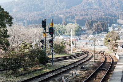 Panoramic view of railroad tracks during winter