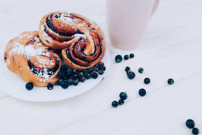 High angle view of breakfast on table