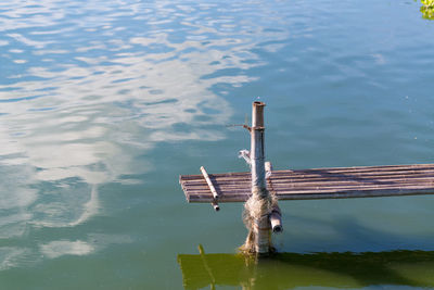 High angle view of ship moored in lake