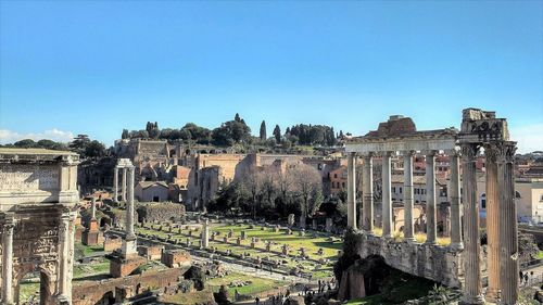 Panoramic shot of historic building against clear sky