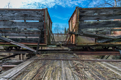 Abandoned railroad tracks against sky