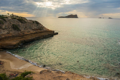 Cala comte and cala escondida during cloudy sunset in low season