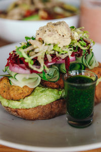 Close-up of food in plate on table