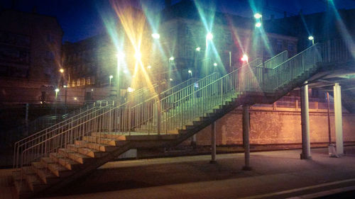 View of staircase at night