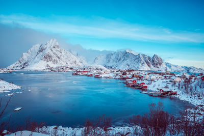 Scenic view of snowcapped mountains against sky