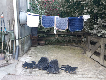 High angle view of shoes on floor