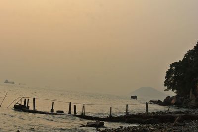 Scenic view of sea against clear sky during sunset