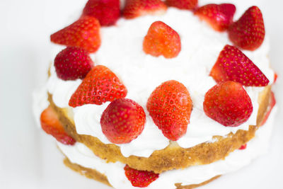 High angle close-up of strawberry cake