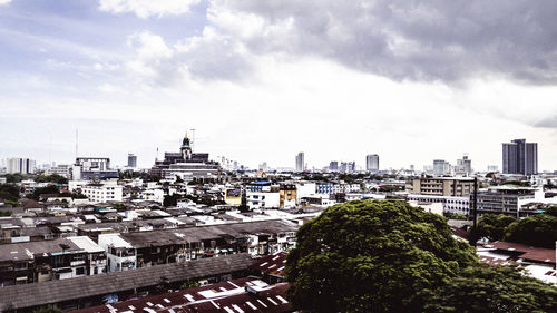 High angle view of buildings in city