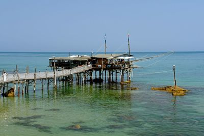 Scenic view of sea against clear blue sky