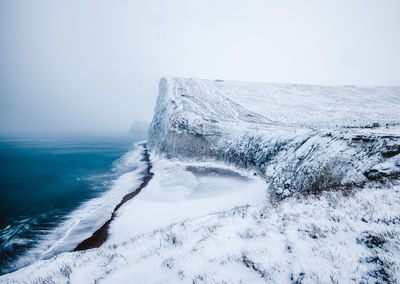 Scenic view of sea against clear sky during winter