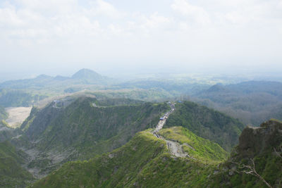 High angle view of mountains against sky