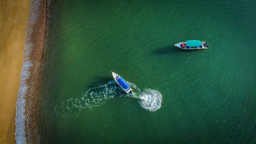 High angle view of ship in sea