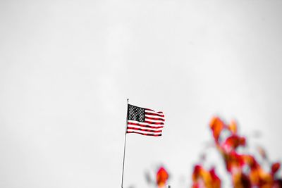 Low angle view of flag flags against clear sky