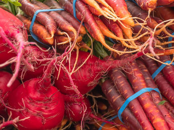 Full frame shot of red chili peppers for sale at market