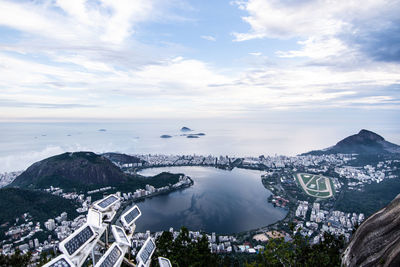 High angle view of city buildings