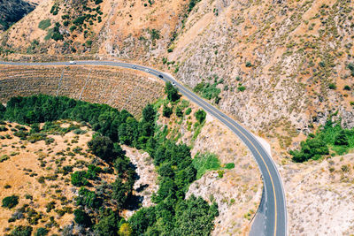 High angle view of winding road on land