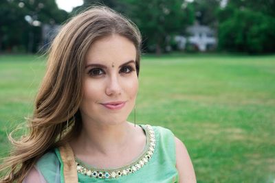Portrait of beautiful woman with bindi at park