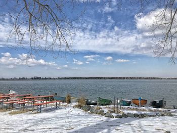 Scenic view of sea against sky during winter