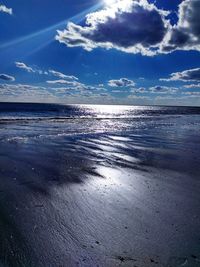 Scenic view of sea against blue sky