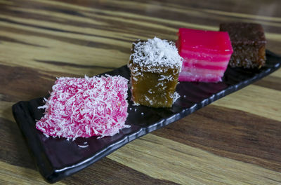 Close-up of ice cream in plate on table