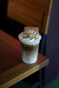 High angle view of coffee on table