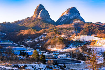 Scenic view of snowcapped mountains against sky