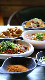 Close-up of meal served on table