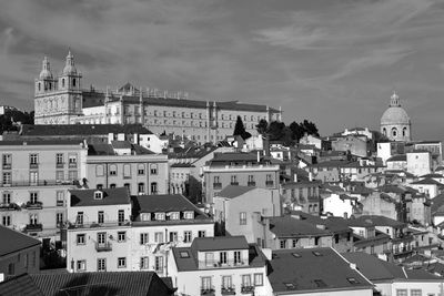 High angle view of buildings in city