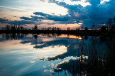 Scenic view of lake against sky during sunset
