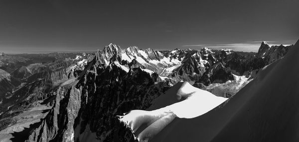 Panoramic view of snowcapped mountains against sky