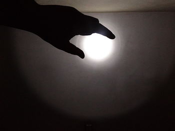 Close-up of silhouette hand against sky at night