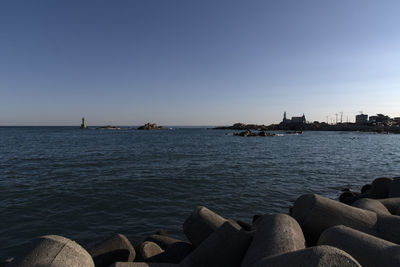 Scenic view of sea against clear sky